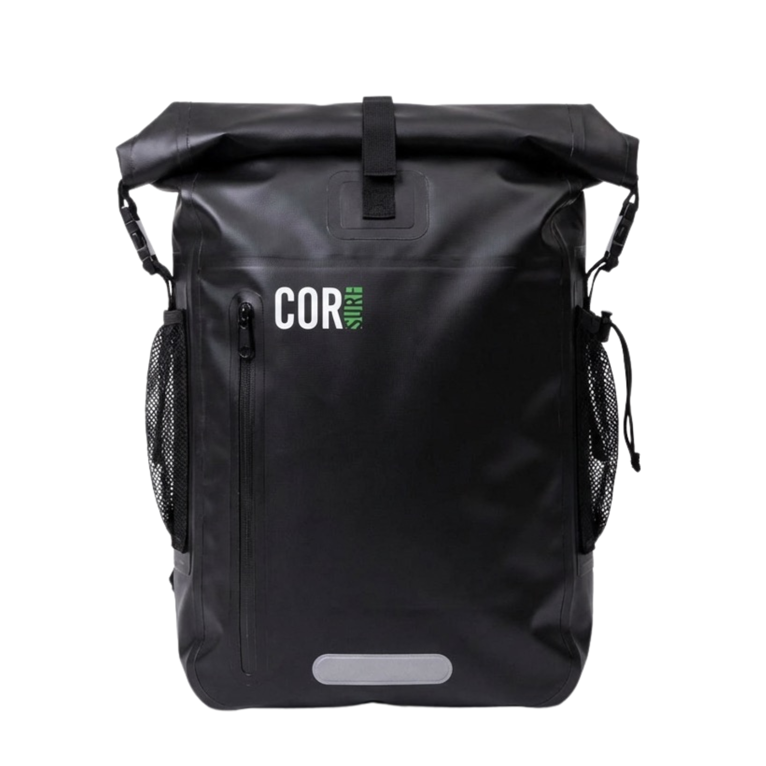 Black COR Surf 40L waterproof dry bag backpack with adjustable straps and roll-top closure for outdoor water activities.