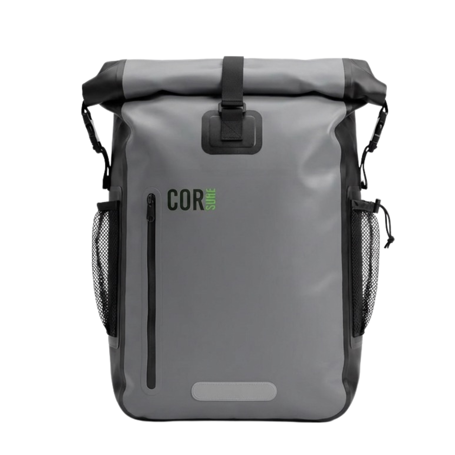 Gray COR Surf 40L waterproof dry bag backpack with adjustable straps and roll-top closure for outdoor water activities.