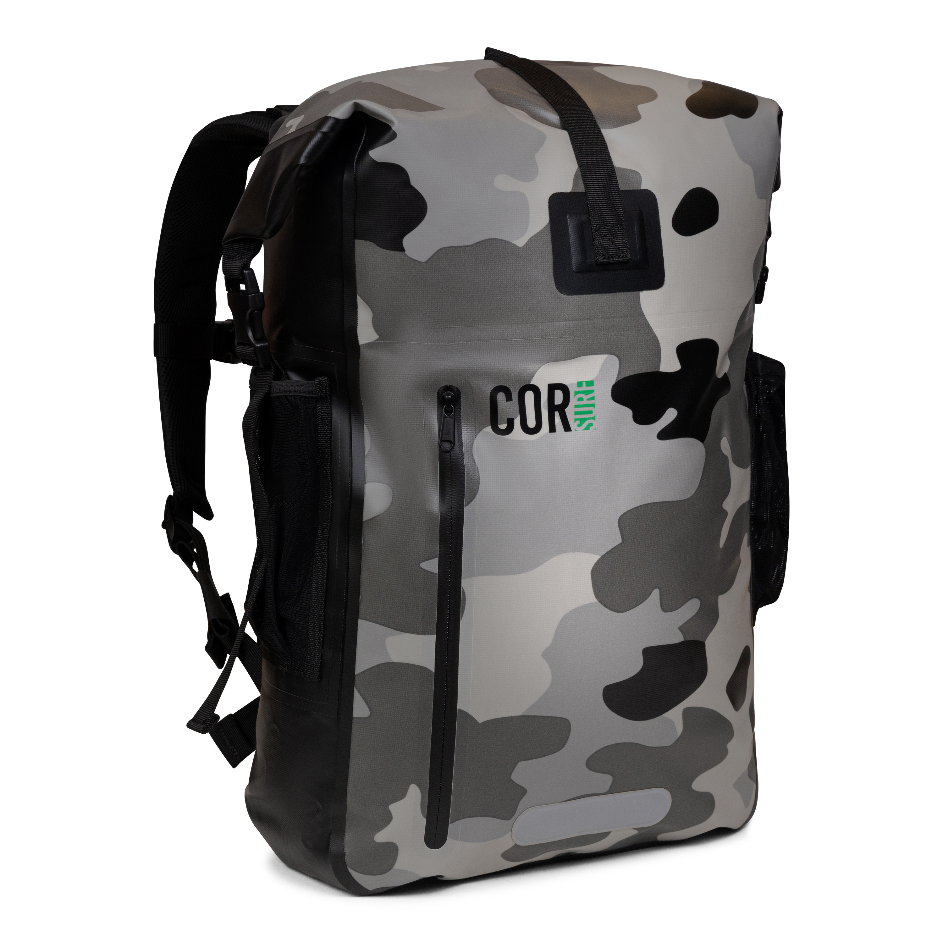 COR Surf 40L waterproof dry bag backpack showing durable material, adjustable straps, and a laptop sleeve for outdoor adventures.