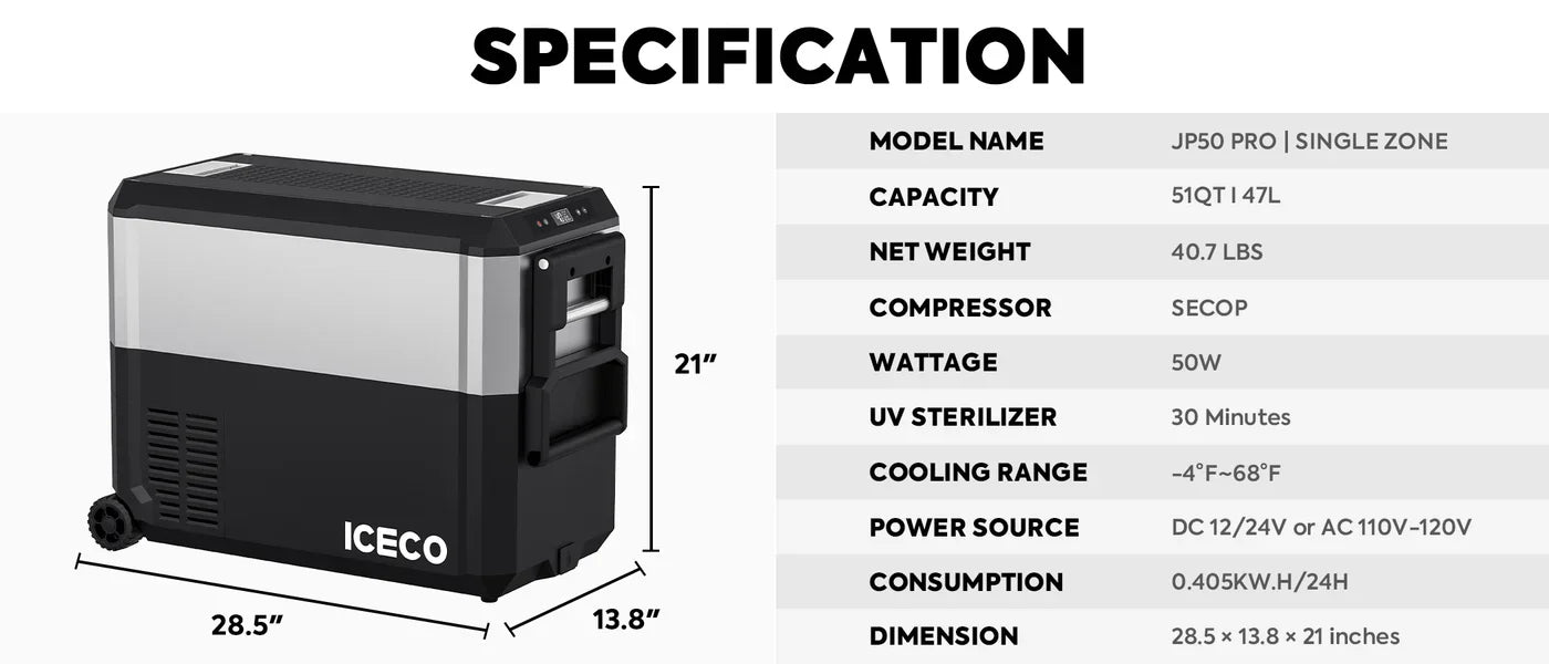 JP50 Pro Dual Zone Wheeled Car Fridge With Cover | ICECO | 50 LT - We The Collective