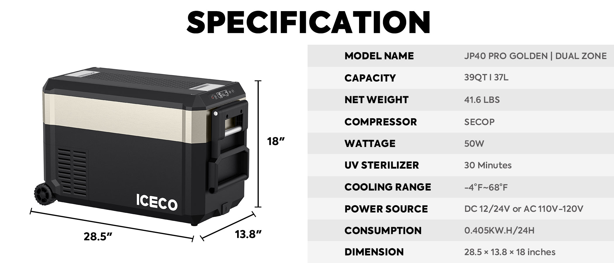 JP40 Pro Dual Zone Wheeled Portable Freezer | ICECO | 40 LT - We The Collective