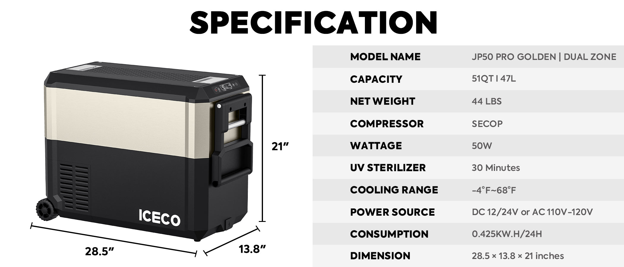 JP50 Pro Dual Zone Wheeled Car Fridge With Cover | ICECO | 50 LT - We The Collective