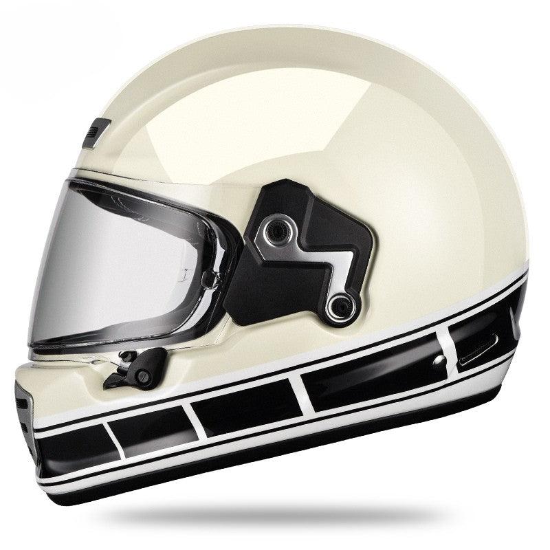 Bean's Moto Booth AMZ™ Retro Carbon Fiber Fiberglass helmet with sleek black finish and vintage design, shown from side angle.