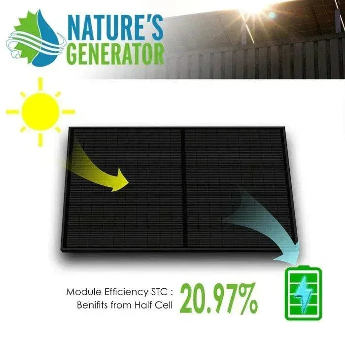 Green Vista Living 410-watt monocrystalline solar panels 10-pack with mounting rack, ideal for solar energy systems and outdoor installations.