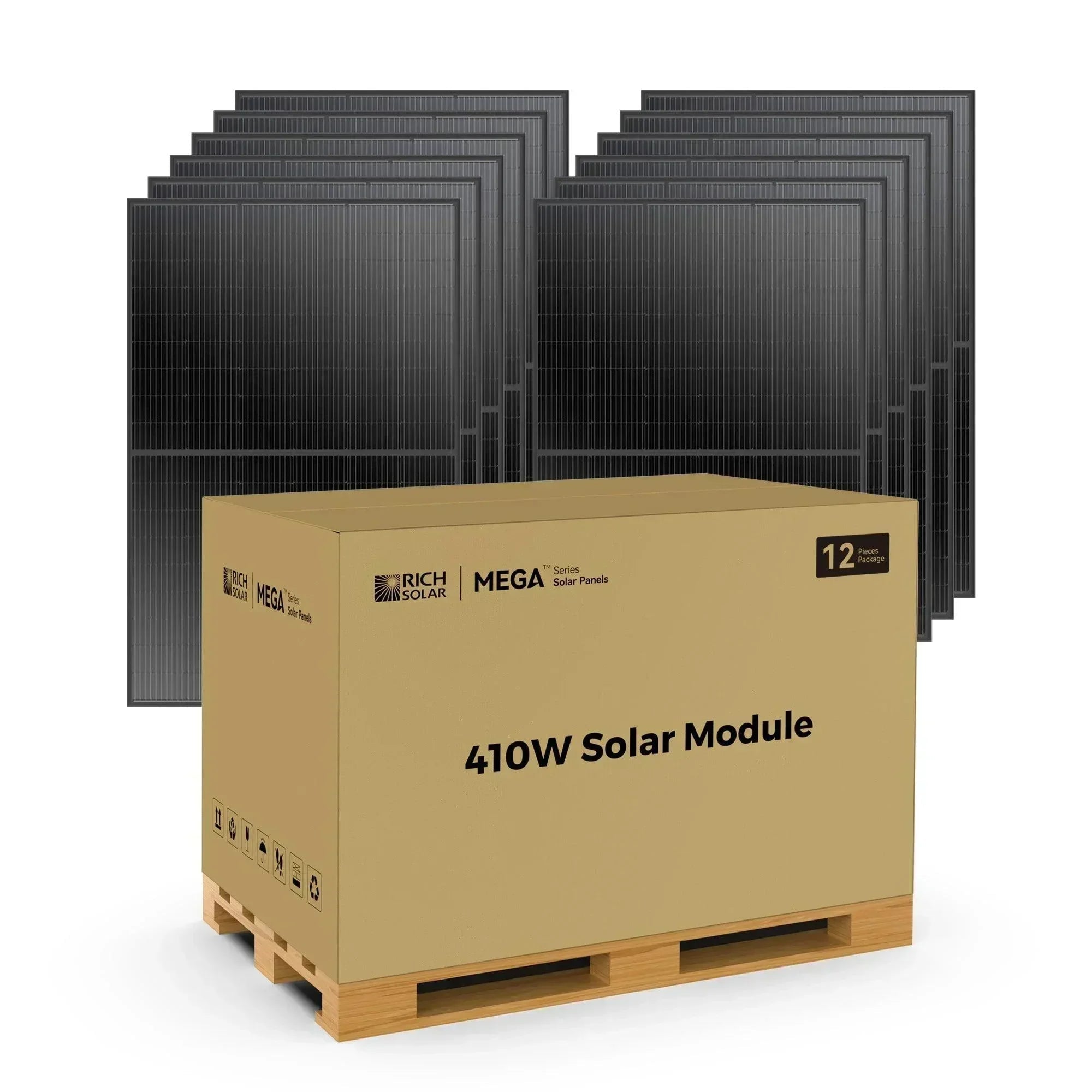 Green Vista Living 410W solar panel with 12 cells, ideal for residential or commercial grid-tie and off-grid solar energy systems.