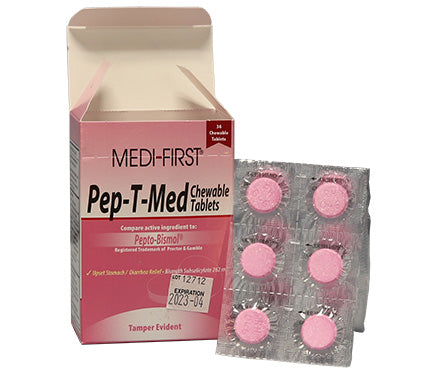 Box of Pep-T-Med medicine and topicals from QuakeKits.com, featuring 36 units for pain relief and topical treatment.