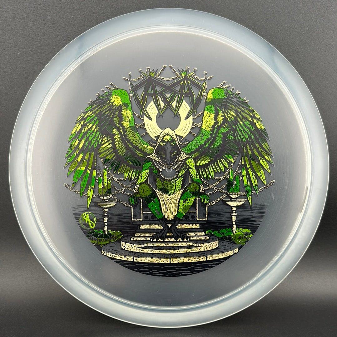 CryZtal Buzzz disc golf disc by Rare Air Discs featuring Karudi the Overseer from Cult of RAD, with vibrant crystal design.