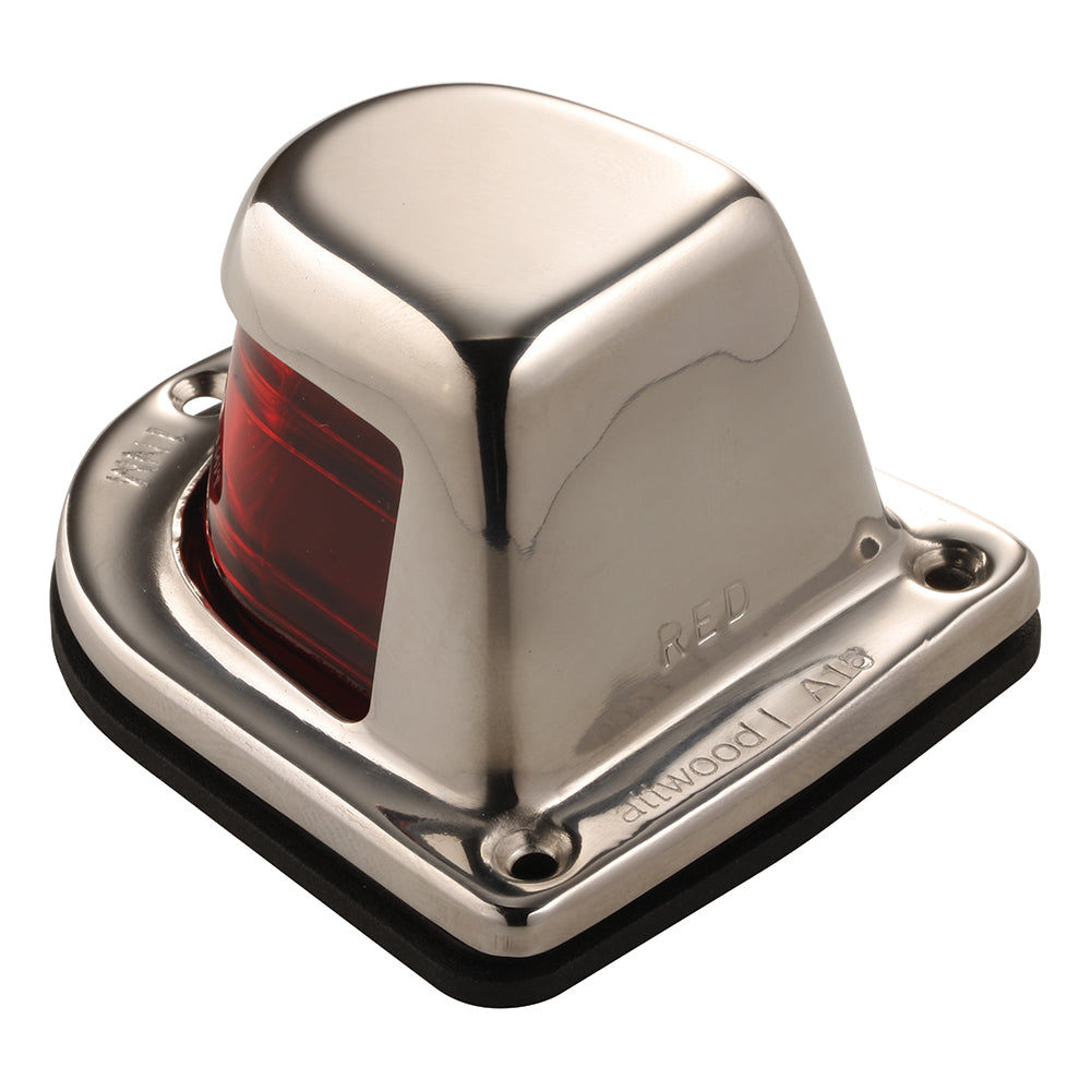 Red 12V Attwood 1-Mile Deck Mount Sidelight for boats with stainless steel housing, navigation light for marine safety.