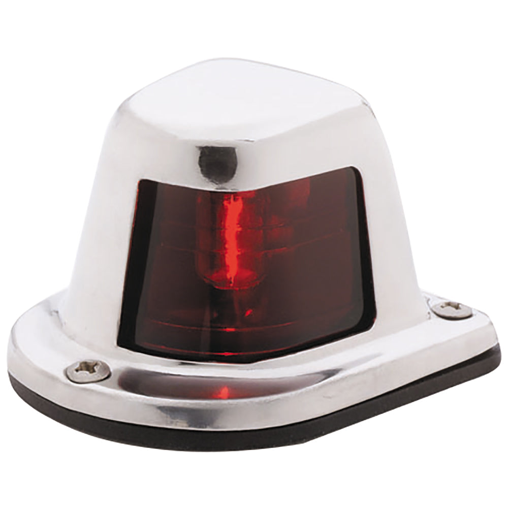 Attwood 1-mile red sidelight navigation light with stainless steel housing, 12V deck mount for boats, by Wake World Parts.