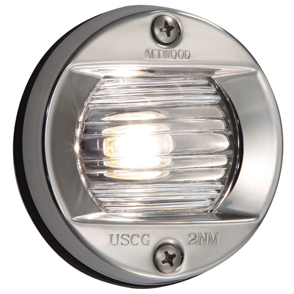 Attwood round flush mount transom light for boats, navigation light with sleek design, installed on a boat's transom.