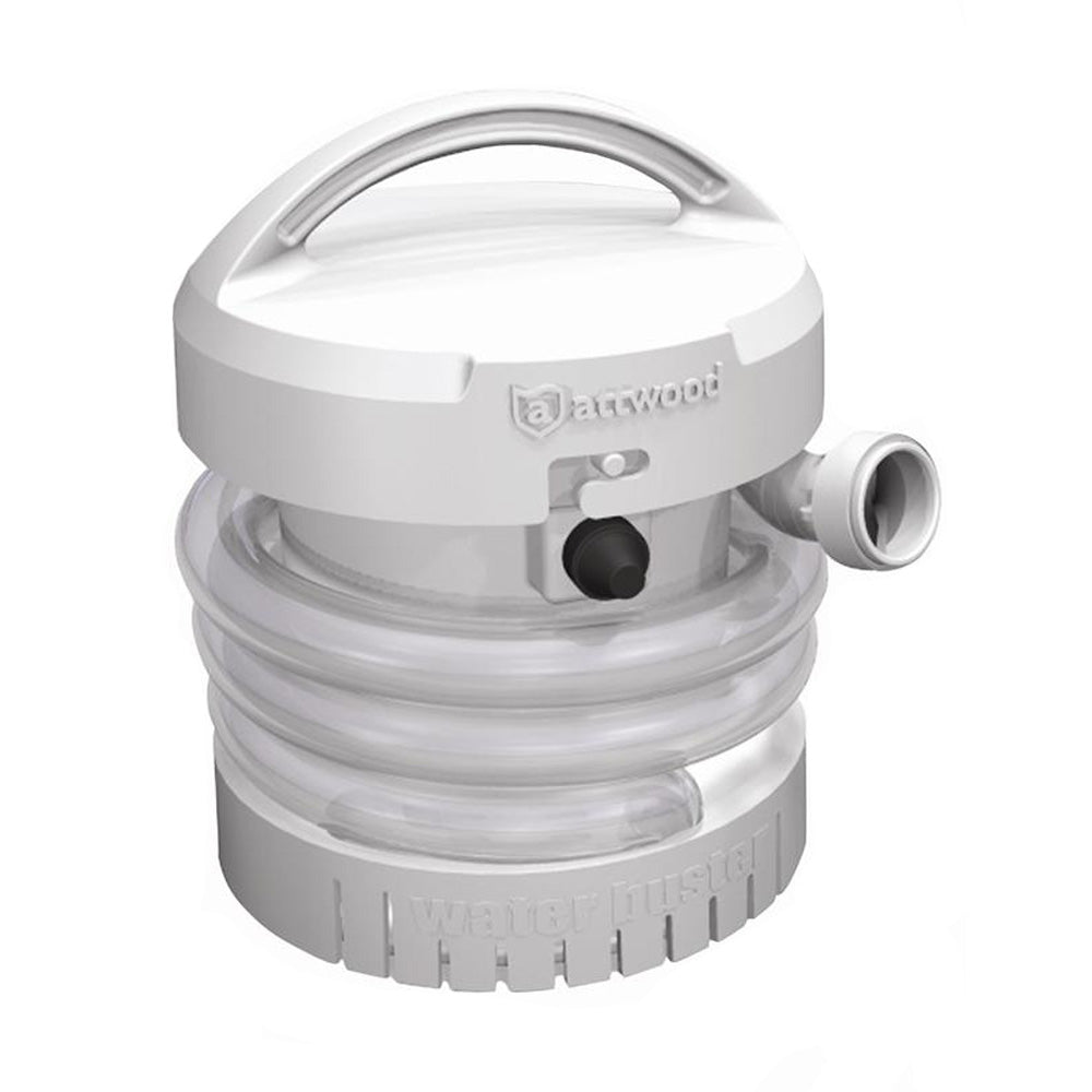 Attwood WaterBuster portable bilge pump with 200 GPH capacity, featuring a compact design for easy transport.