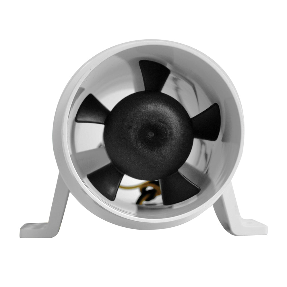 White Attwood Turbo 3000 Series 12V water-resistant in-line blower for marine ventilation, manufactured by Wake World Parts.