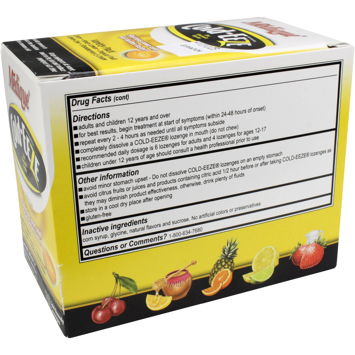 Cold-Eeze cherry-flavored lozenges in a box, cold medicine by quakekits.com, used for soothing sore throats and immune support.