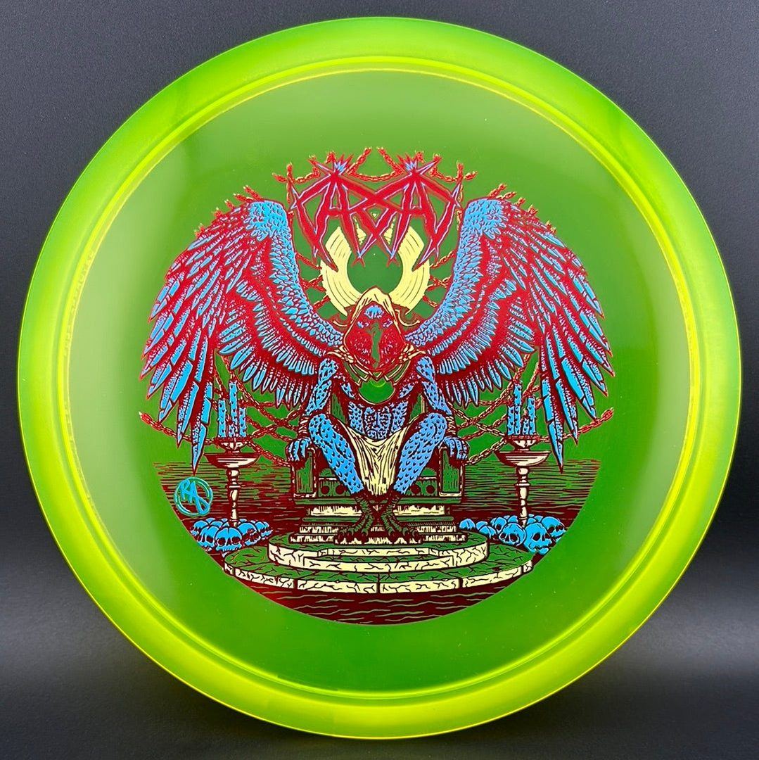 CryZtal Buzzz Disc Golf disc by Rare Air Discs featuring Karudi the Overseer design from Cult of RAD by Ripper Studios