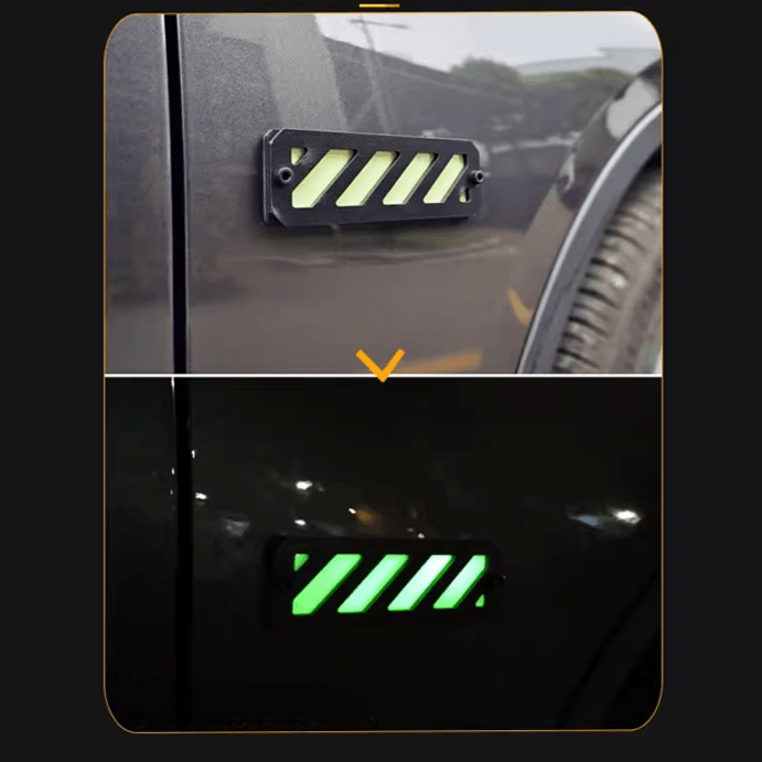 Glow-in-the-dark 3D motorcycle warning sticker from Bean's Moto Booth, designed for motorcycle accessories and safety visibility.