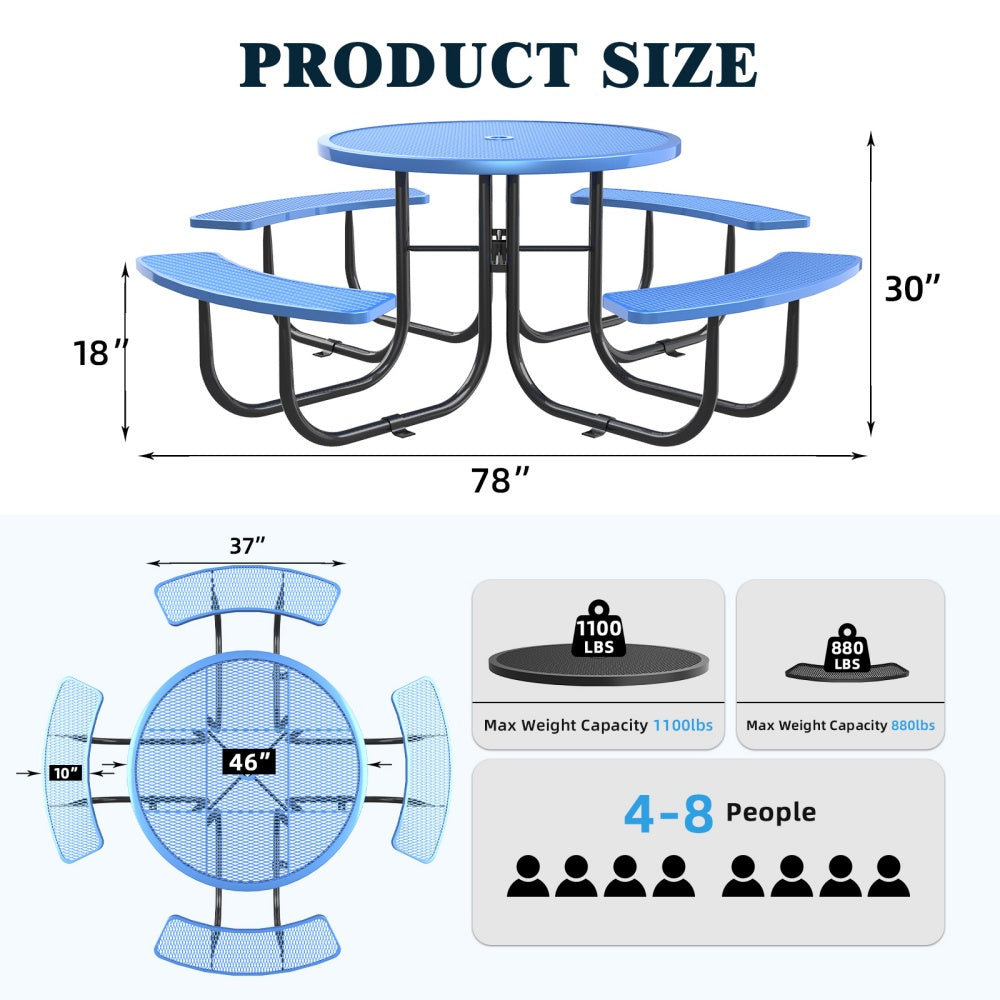 46" Round Picnic Table With Umbrella Hole - OVERLANDERS Outfitter