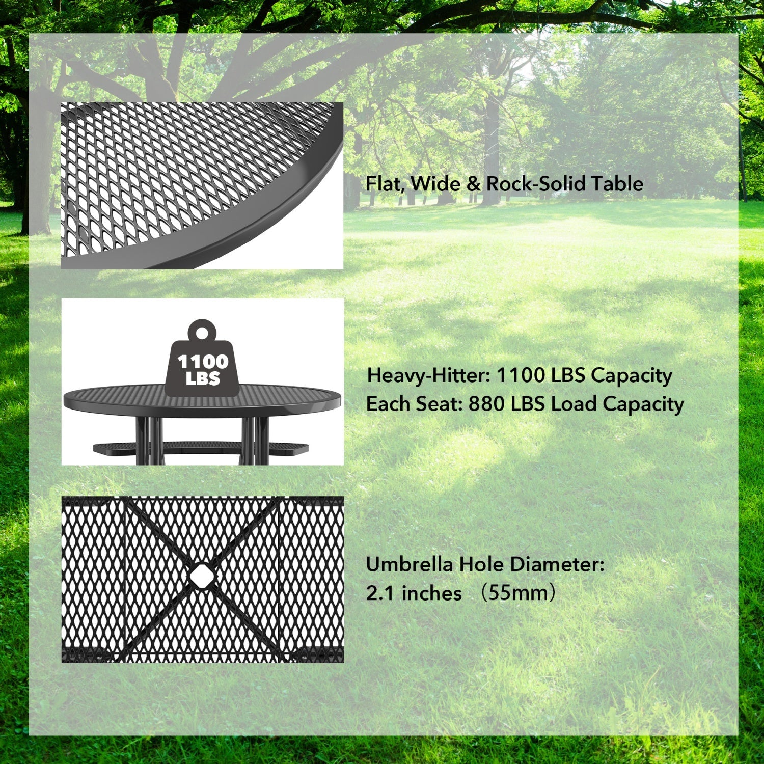 46" Round Picnic Table With Umbrella Hole - OVERLANDERS Outfitter