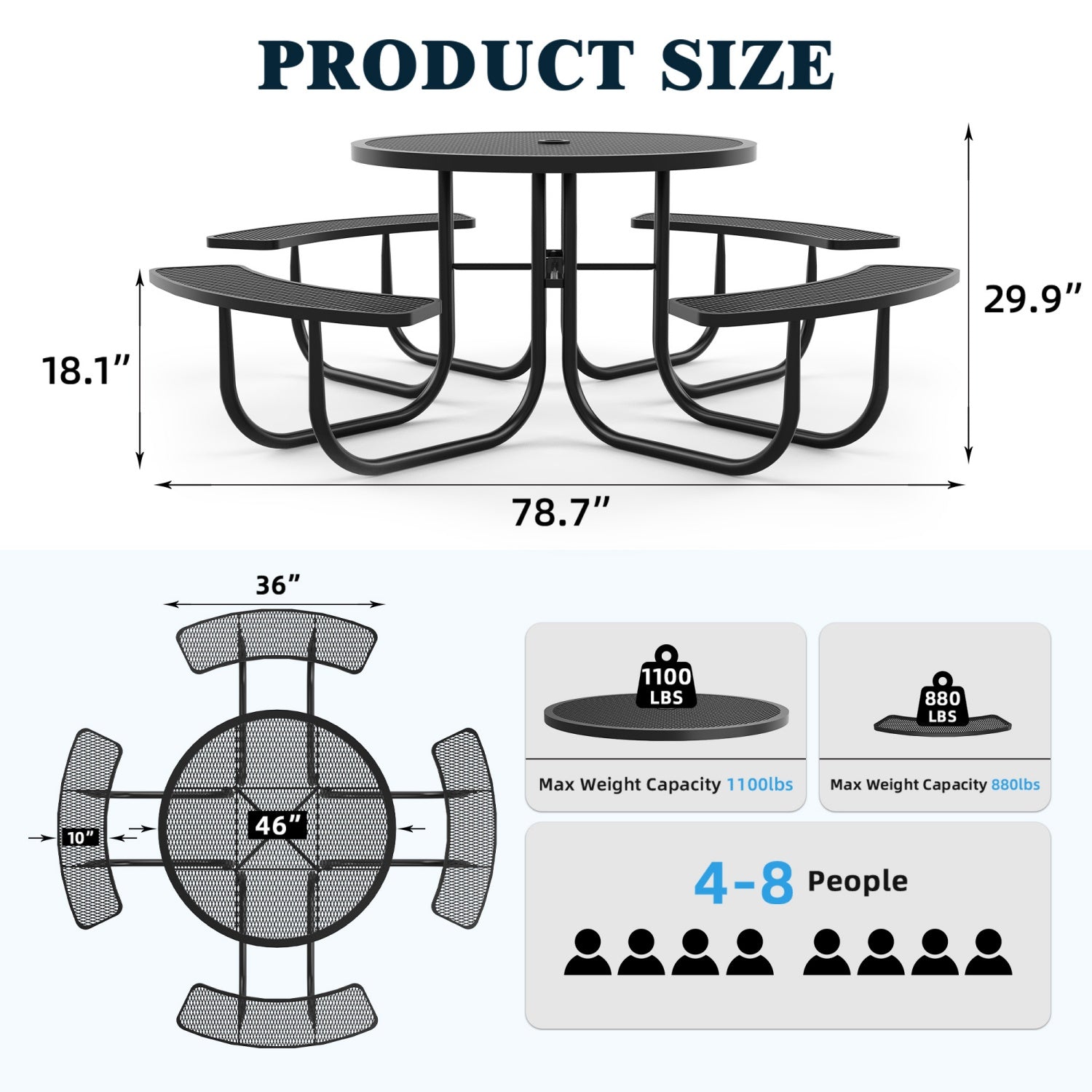 46" Round Picnic Table With Umbrella Hole - OVERLANDERS Outfitter