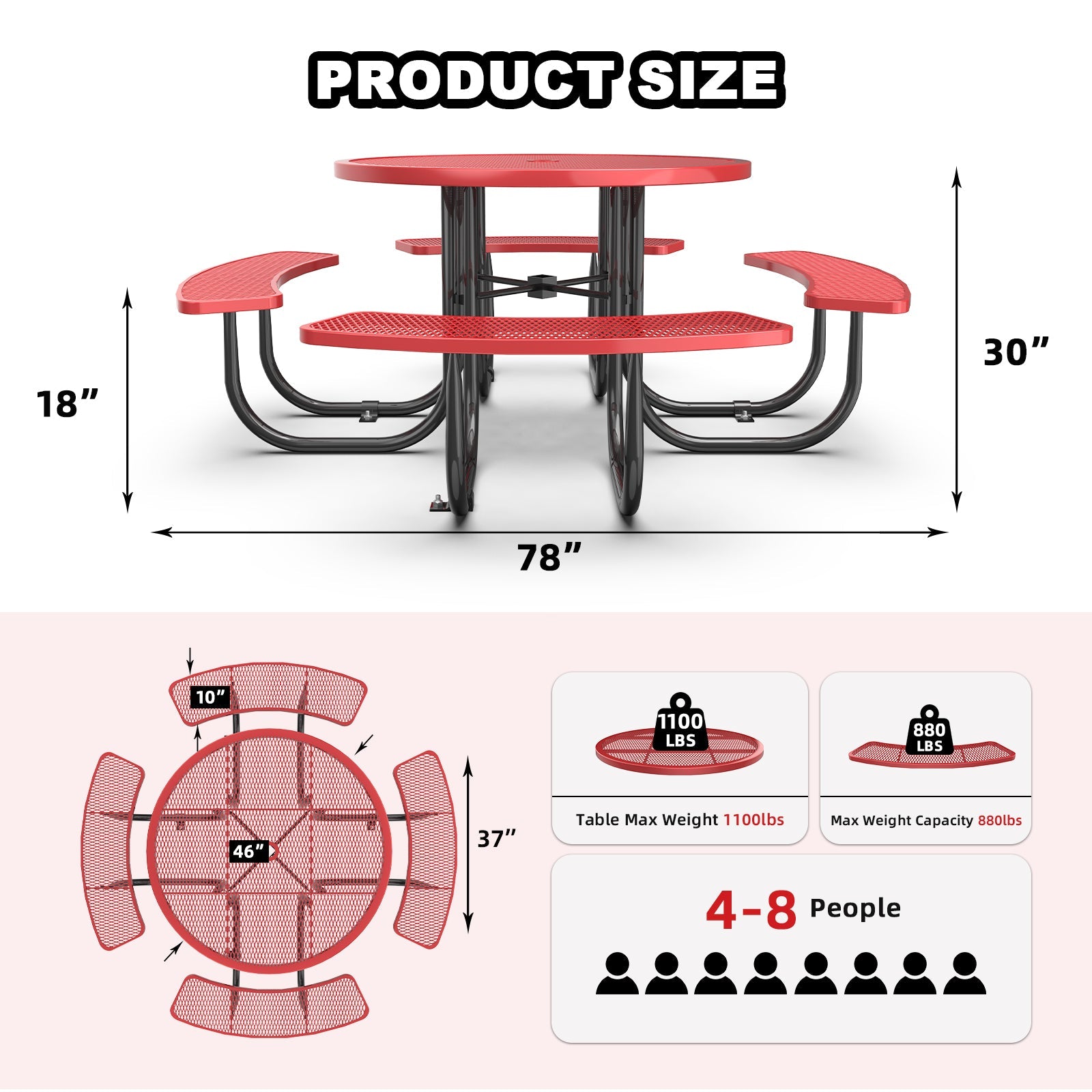 46" Round Picnic Table With Umbrella Hole - OVERLANDERS Outfitter