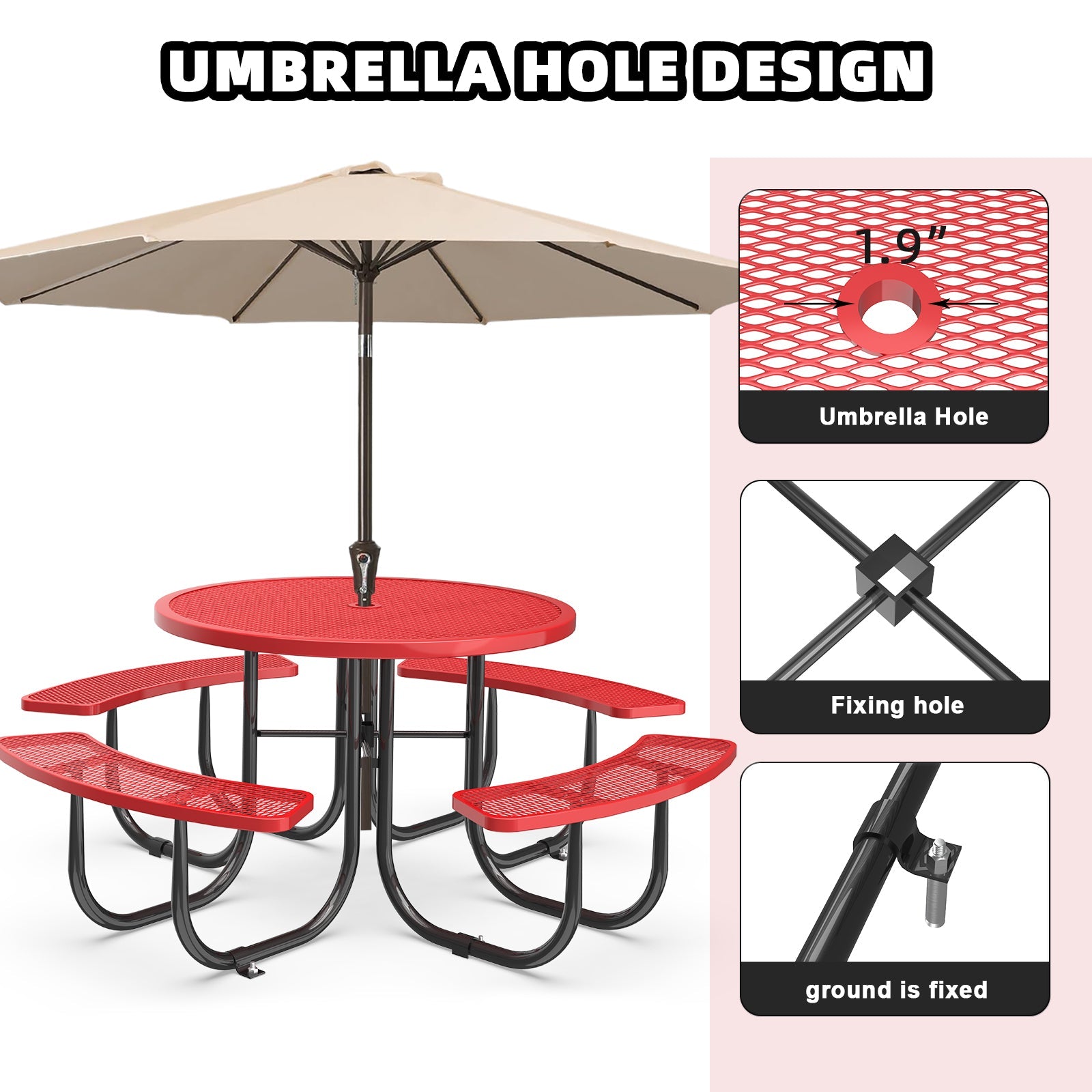 46" Round Picnic Table With Umbrella Hole - OVERLANDERS Outfitter