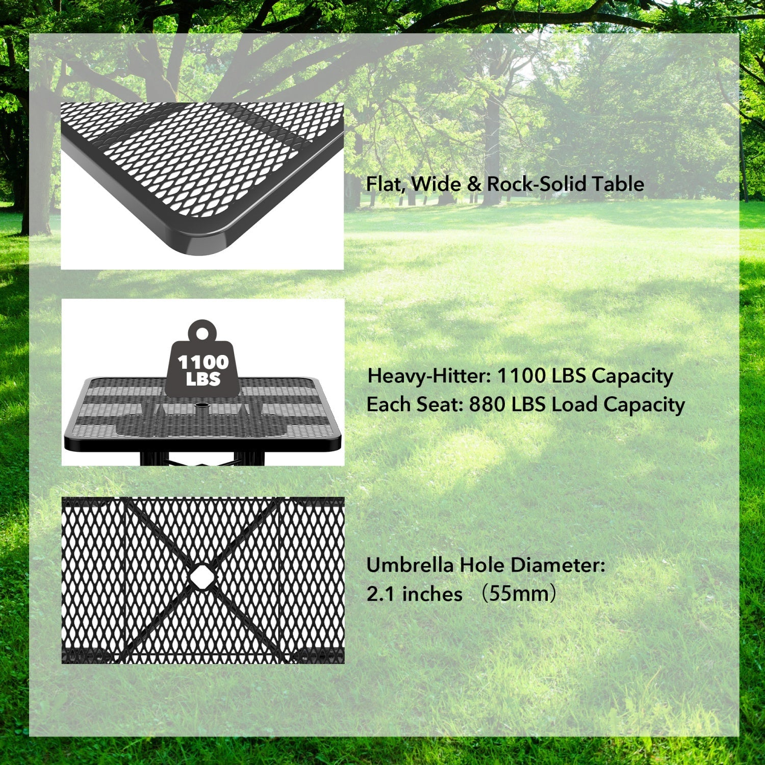 46" Square Picnic Table With Umbrella Hole - OVERLANDERS Outfitter