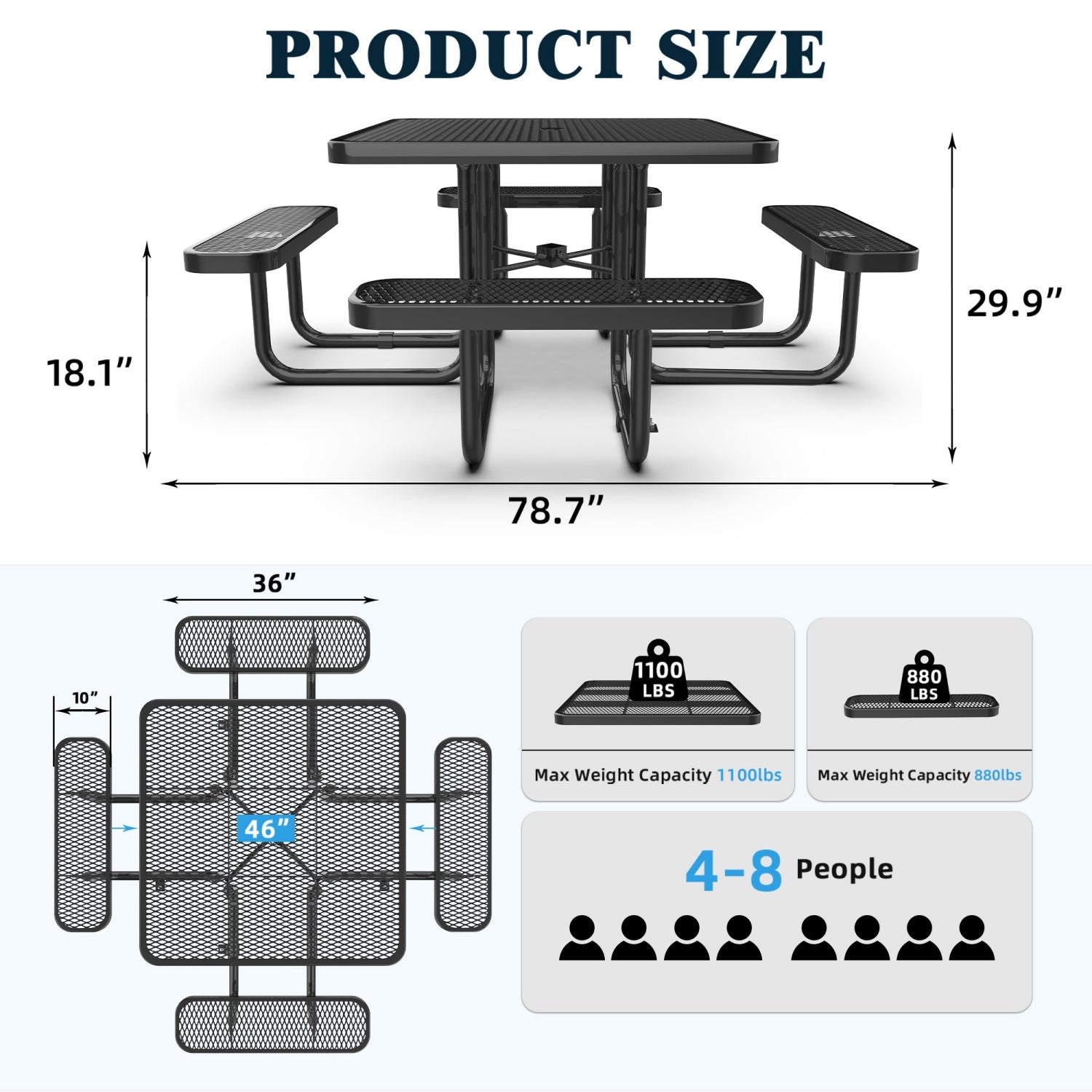 46" Square Picnic Table With Umbrella Hole - OVERLANDERS Outfitter