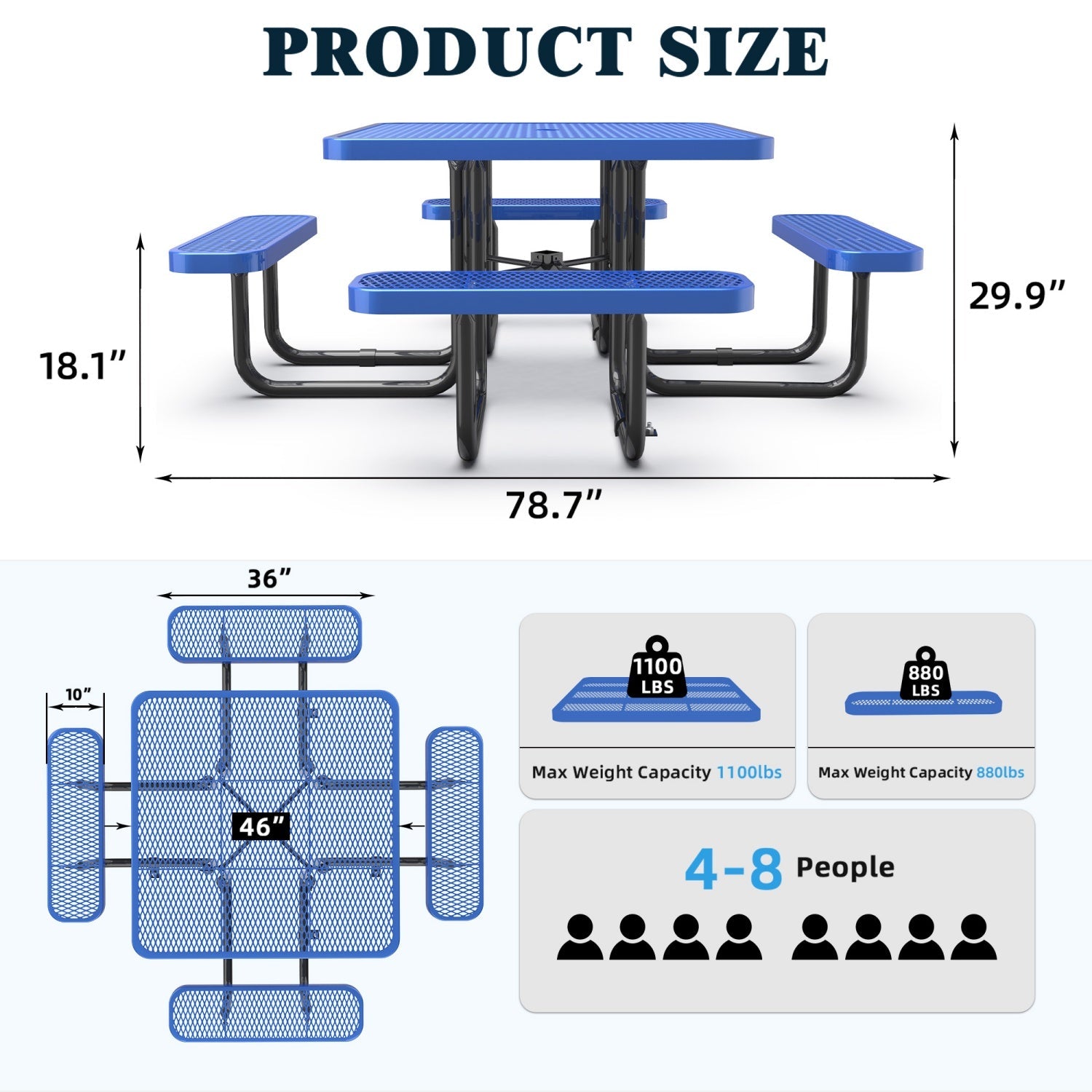46" Square Picnic Table With Umbrella Hole - OVERLANDERS Outfitter