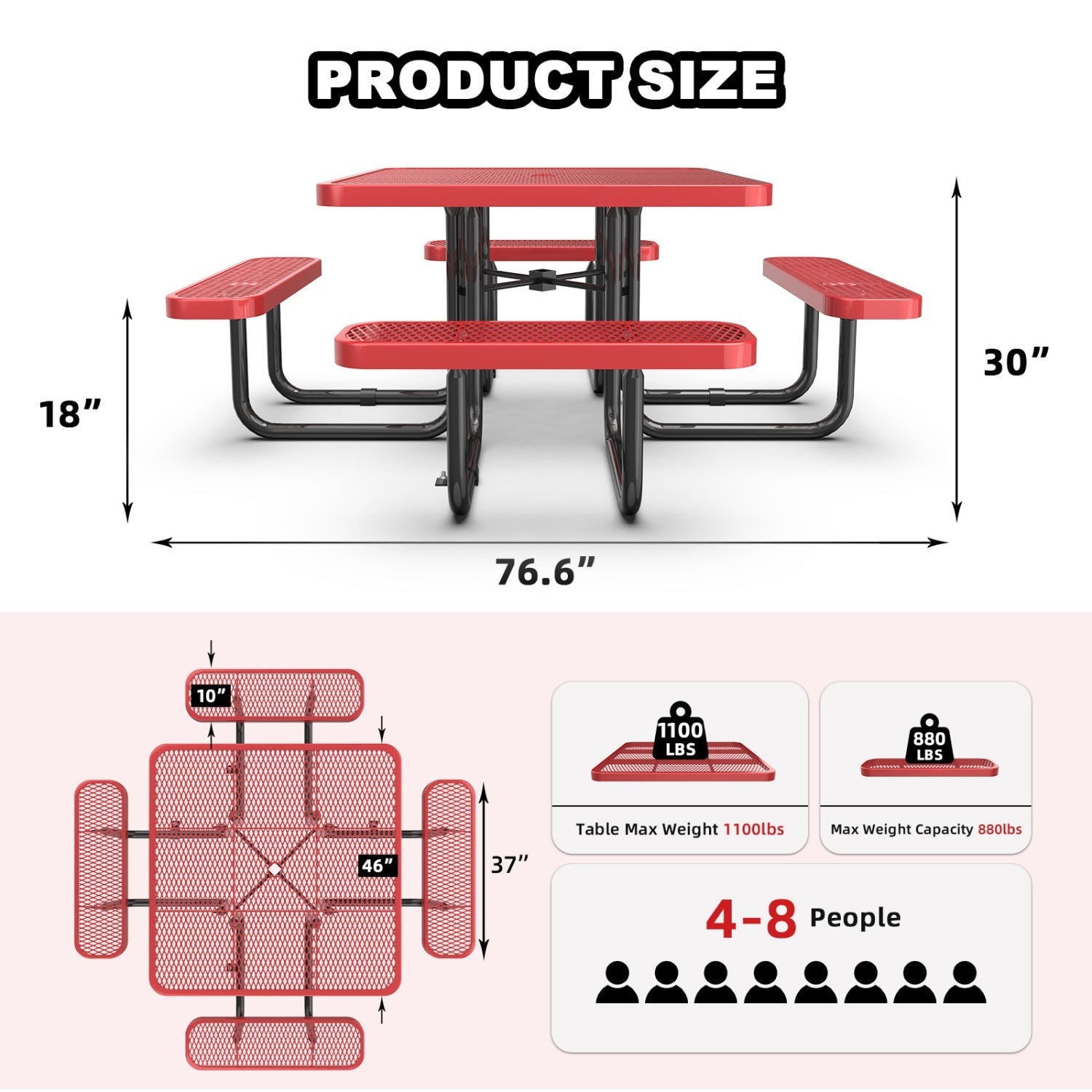 46" Square Picnic Table With Umbrella Hole - OVERLANDERS Outfitter