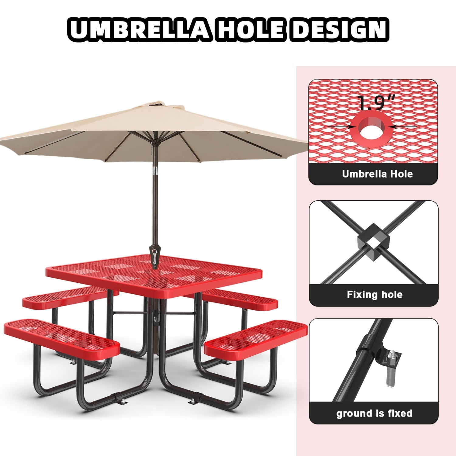 46" Square Picnic Table With Umbrella Hole - OVERLANDERS Outfitter