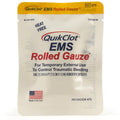 QuikClot EMS rolled gauze, 3 by 48 inches, for bleeding management, with sterile, highly absorbent wound dressing.