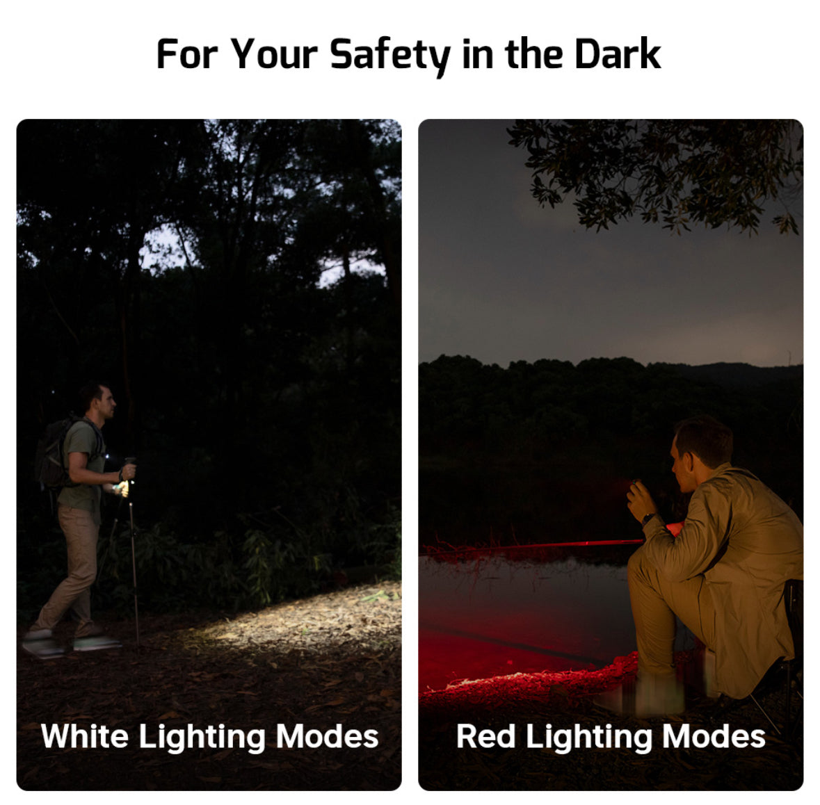 MUCITUP Olight Oclip Pro flashlight with clip, showing flood, spot, and red modes in four color options.