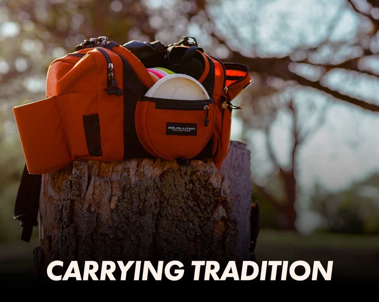 Gotta Go Gotta Throw Revolution Carolina Team V3 disc golf bag in rust with multiple compartments and adjustable straps.