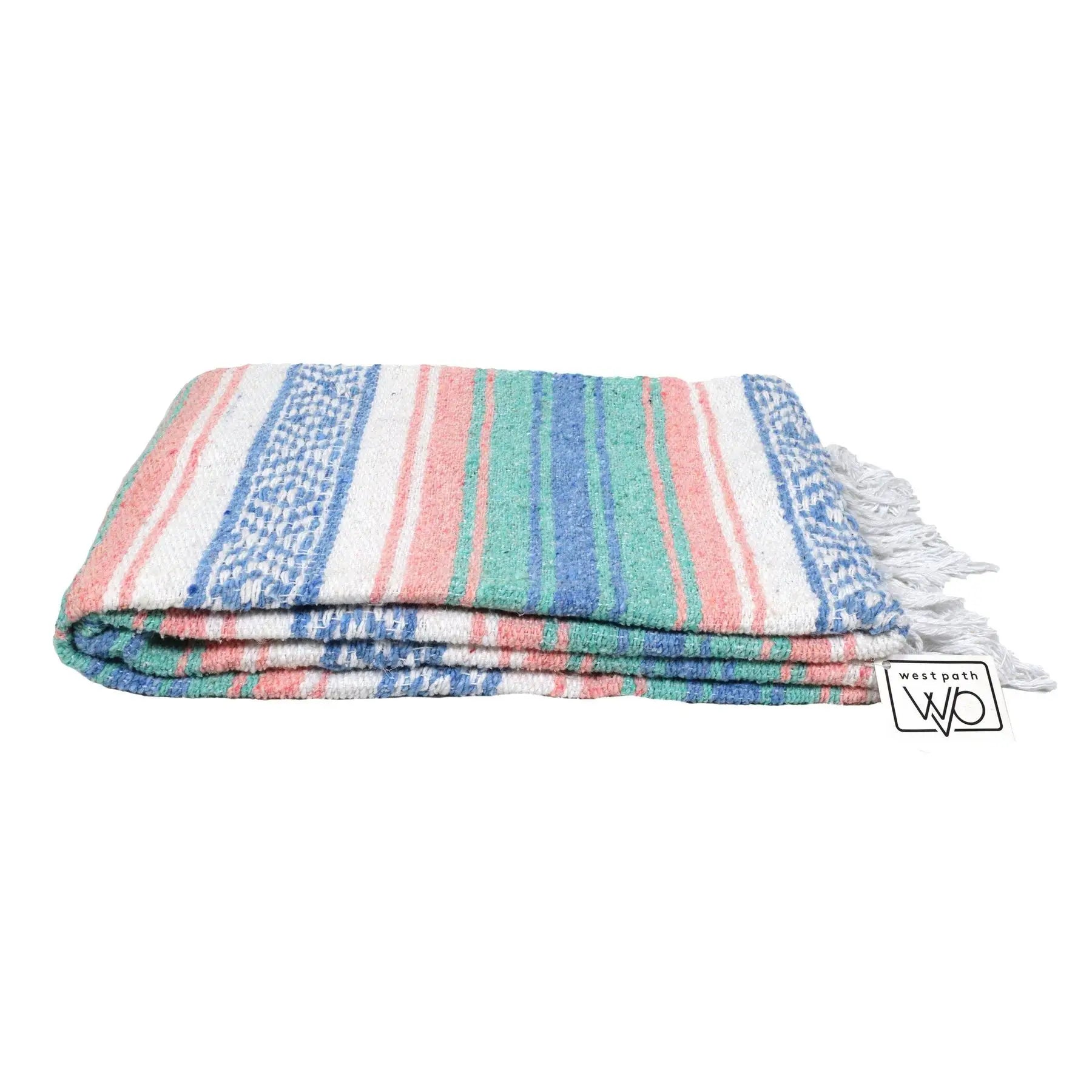 Mint, Blue & Coral Peach Mexican Falsa Blanket - OVERLANDERS Outfitter