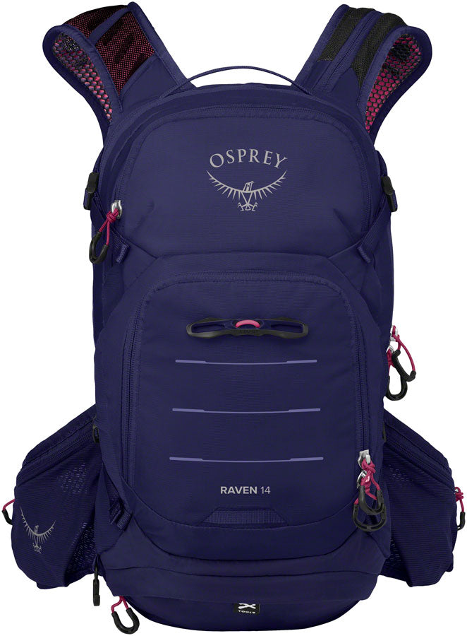 Osprey Raven 14 hydration pack in deep fig color, featuring a sleek design and adjustable straps for outdoor adventures.