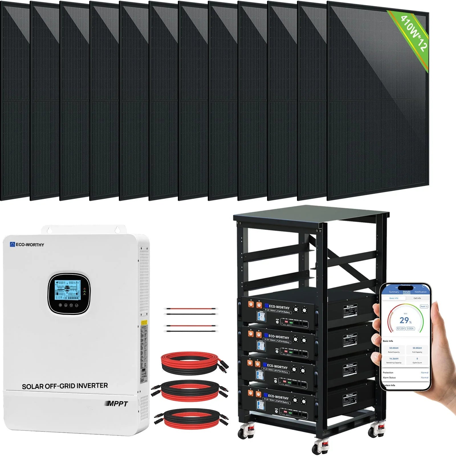 ECO-WORTHY Complete Off-Grid Solar Power System - 10000W 120/240V Output | 20.48kWh/61.44kWh Lithium Battery | 4920 Watts/14760Watts PV Input - OVERLANDERS Outfitter