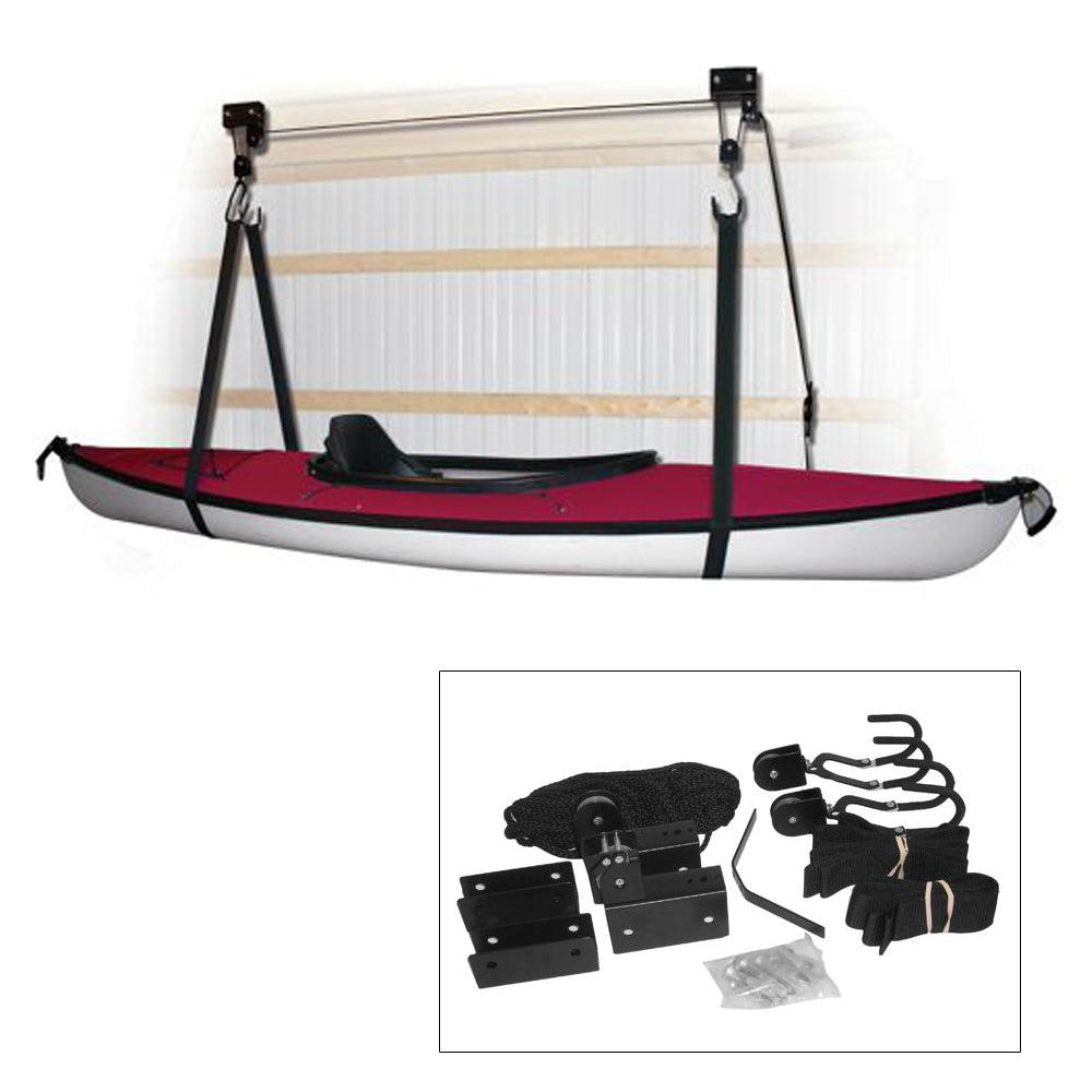 Wake World Parts Attwood kayak hoist system in black, a durable accessory for lifting and storing kayaks securely.