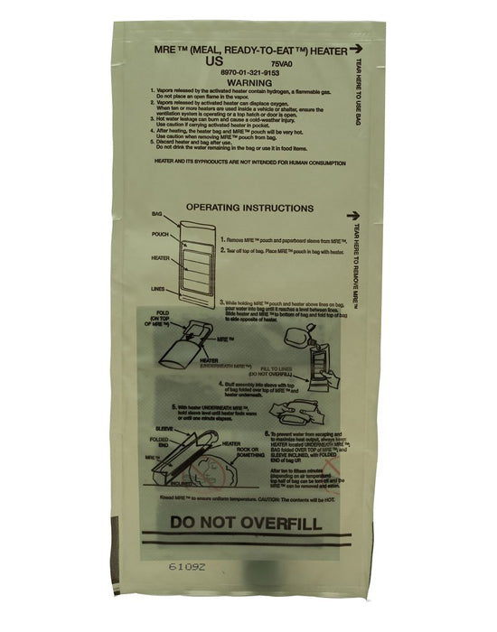 Case of 12 Alpenglow Readiness Supply single complete MRE meals with heaters in a standard variety pack.