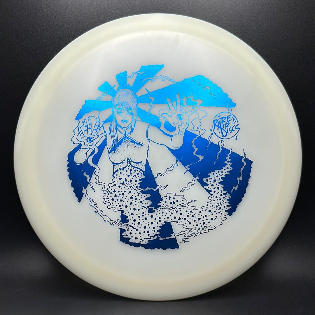 Glow C-Line FD disc golf disc by Rare Air Discs with custom "Mystic RAD Vision" stamp, featuring vibrant glow-in-the-dark design.