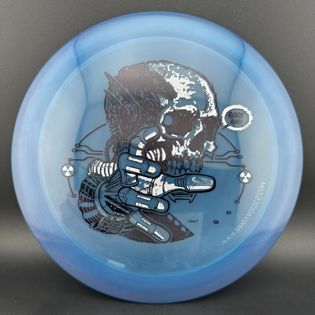 Rare Air Discs Gummy C-Blend Aztec disc golf disc from the FEAR V1 series by Les White, shown in close-up.