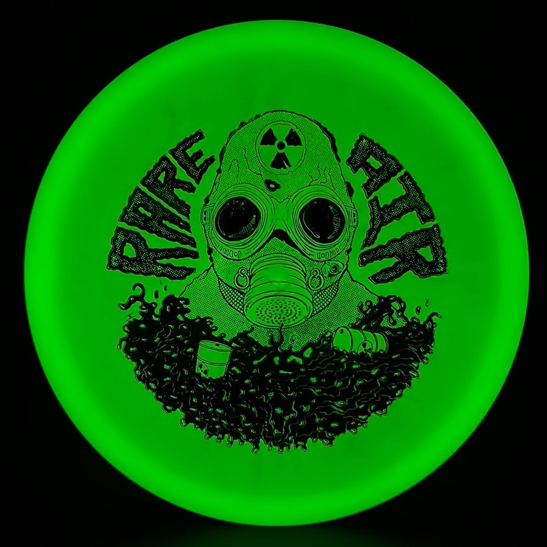 Rare Air Discs Color Lunar Recon Mortar F2 disc golf disc with Radioactive Man stamp on bright, colorful design.