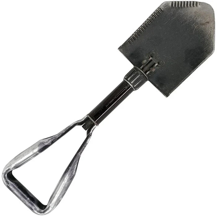 Redemption Tactical USGI E-TOOL entrenching shovel for survival, featuring a compact metal blade and sturdy handle.