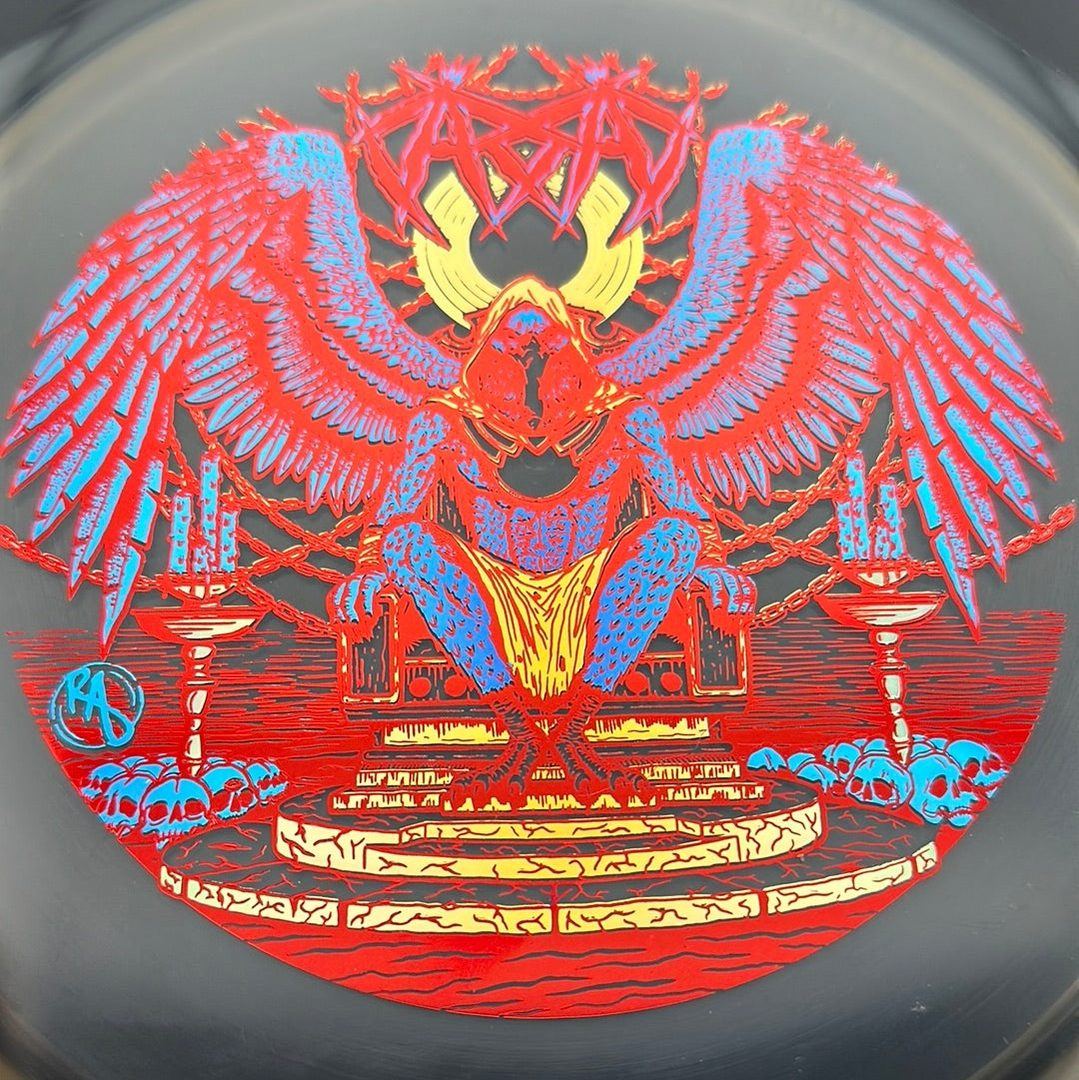 CryZtal Buzzz disc golf disc by Rare Air Discs featuring Karudi the Overseer from Cult of RAD, shown with vibrant colors and detailed design.