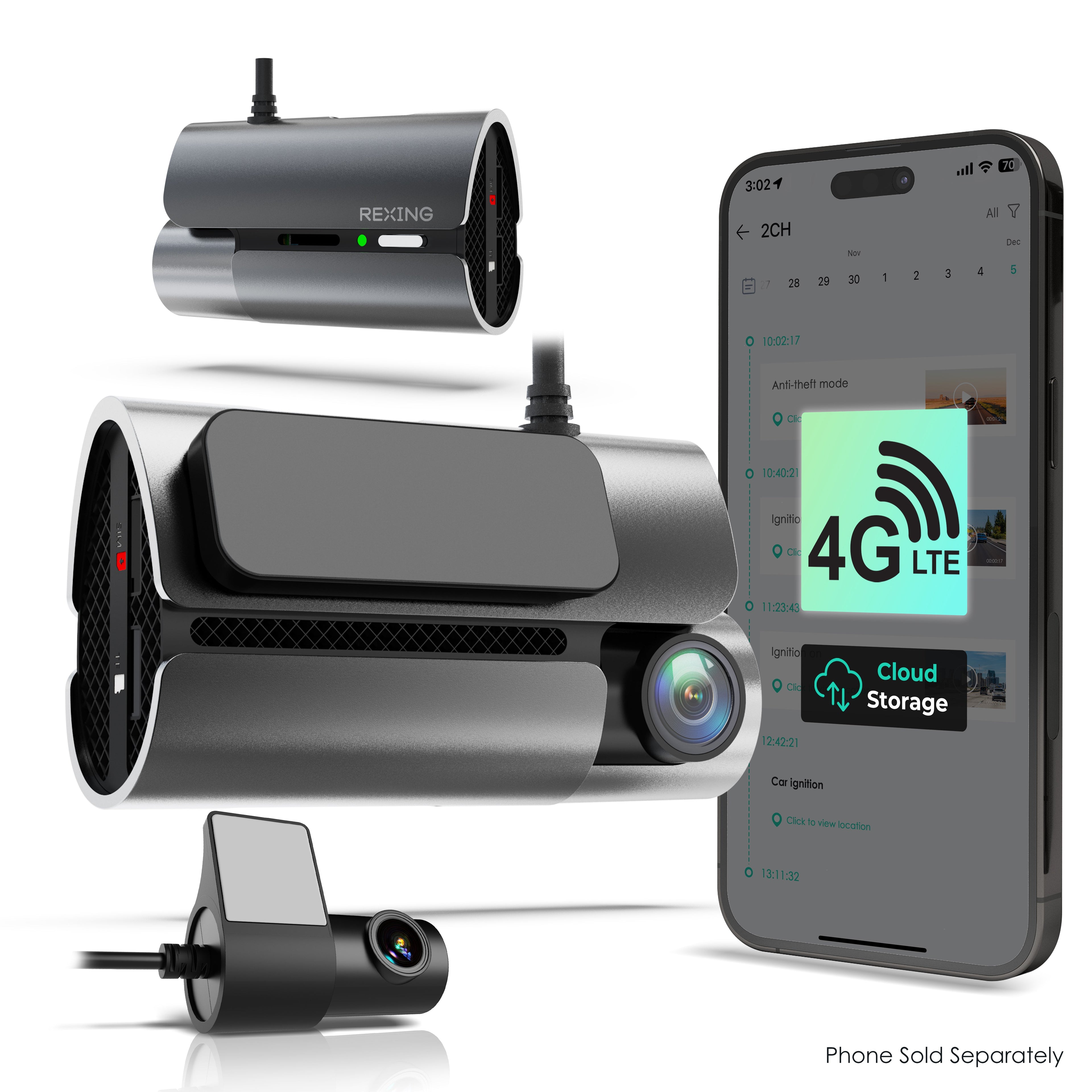 Rexing 4G LTE 2-Channel Dash Cam with GPS – 2.5K Front + 1080p Rear | Real-Time Remote Access & Alerts - We The Collective