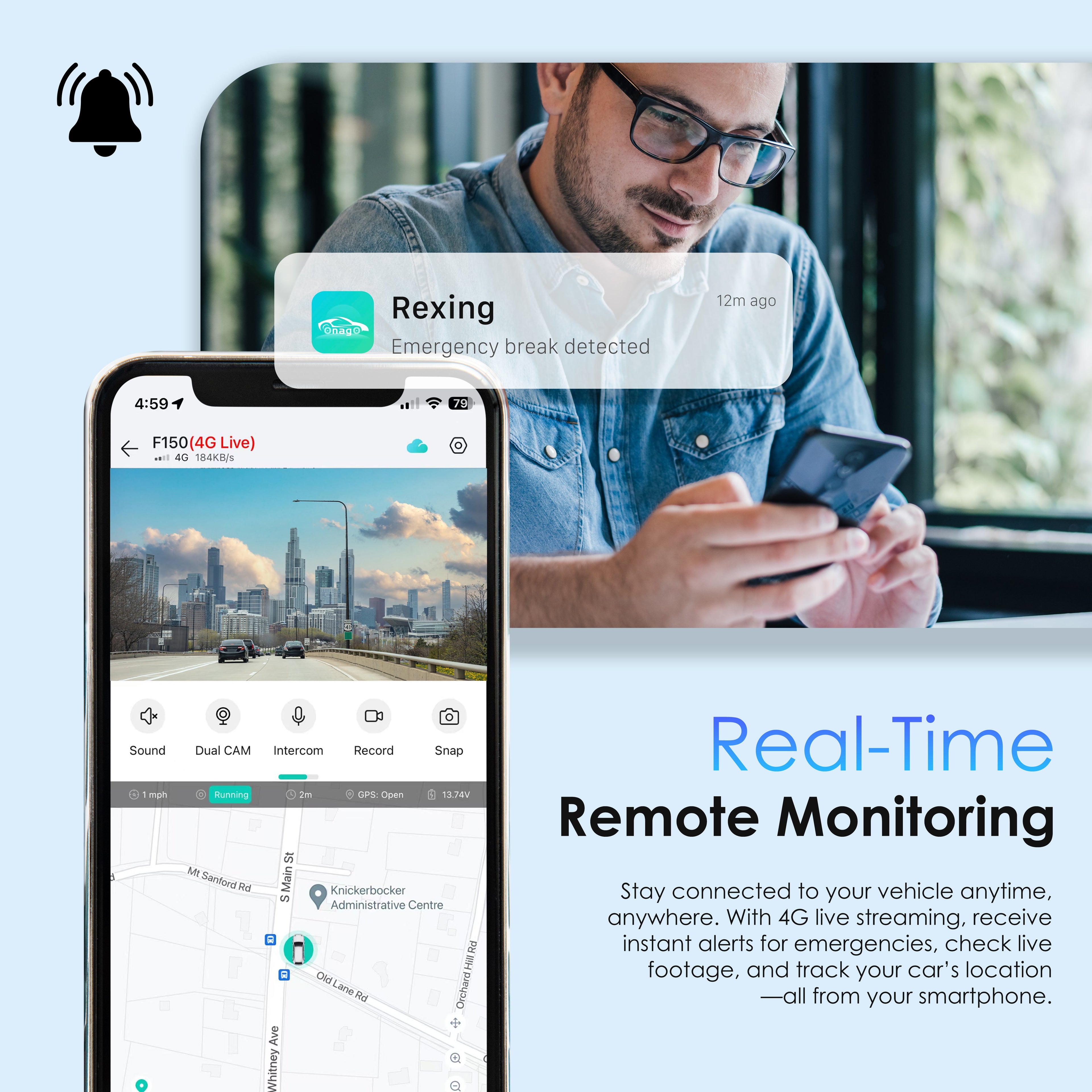 Rexing 4G LTE 2-Channel Dash Cam with GPS – 2.5K Front + 1080p Rear | Real-Time Remote Access & Alerts - We The Collective