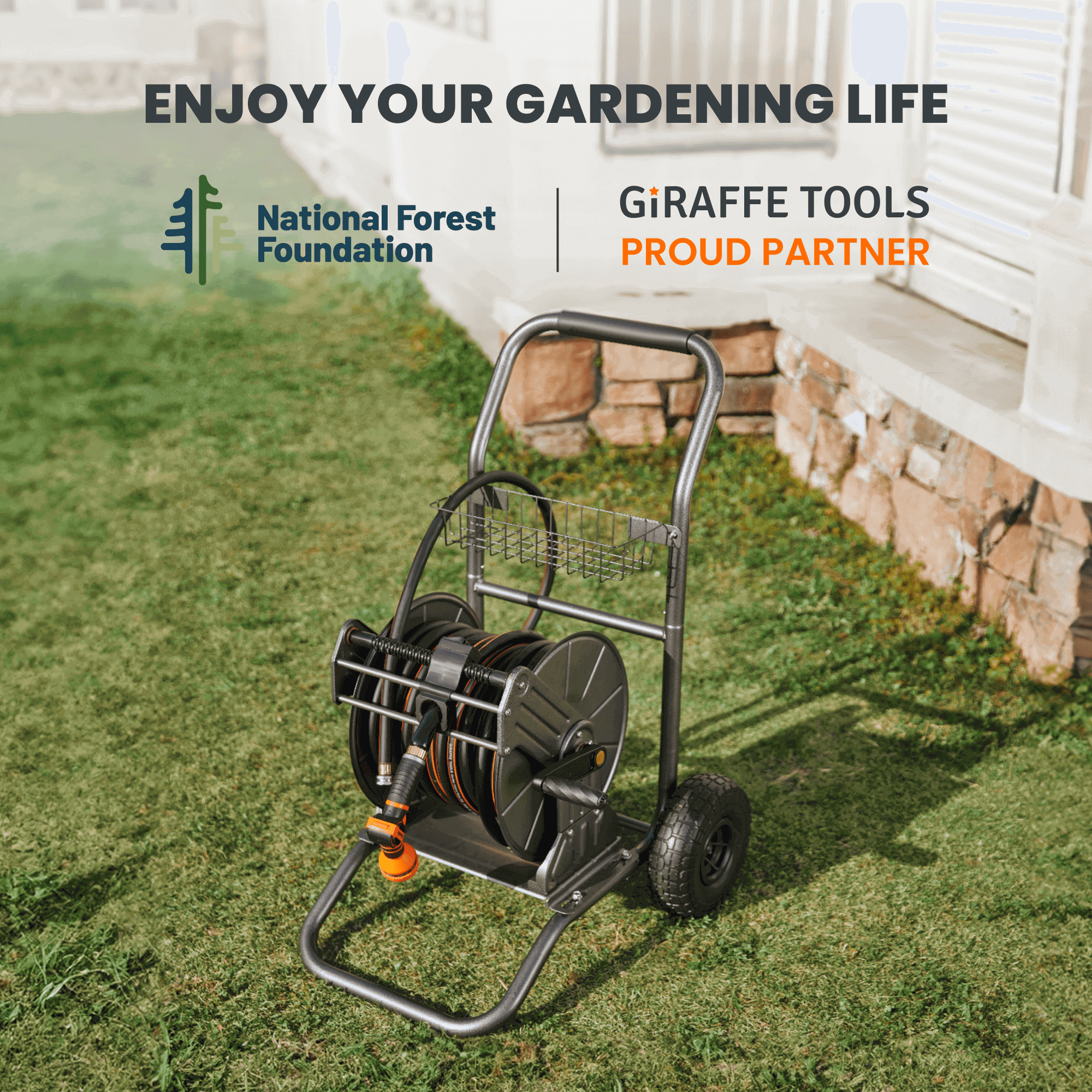 Garden Hose Reel Cart-2 Wheels-Stainless Steel-Heavy Duty - OVERLANDERS Outfitter