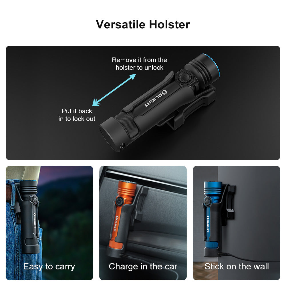 MUCITUP Olight Seeker 4 Pro rechargeable flashlight with 4600 lumens, USB-C magnetic charging port, black handheld torch.