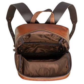 Backcountry Sportsman Bison Leather Standard Backpack with adjustable straps and multiple compartments, showing front view.