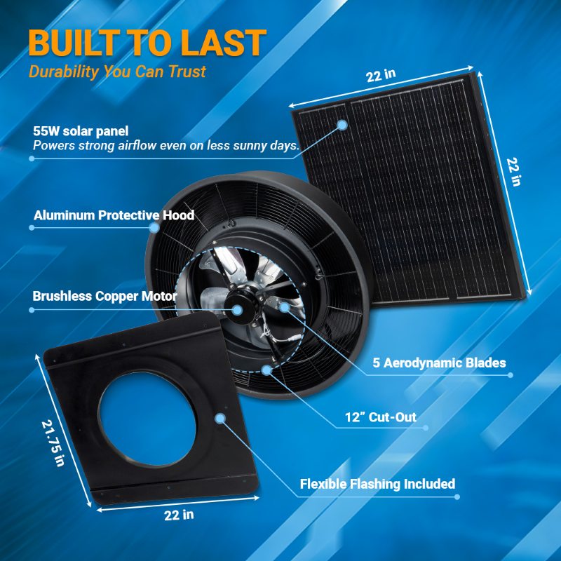 12" Solar Attic Vent Fan -55W - OVERLANDERS Outfitter
