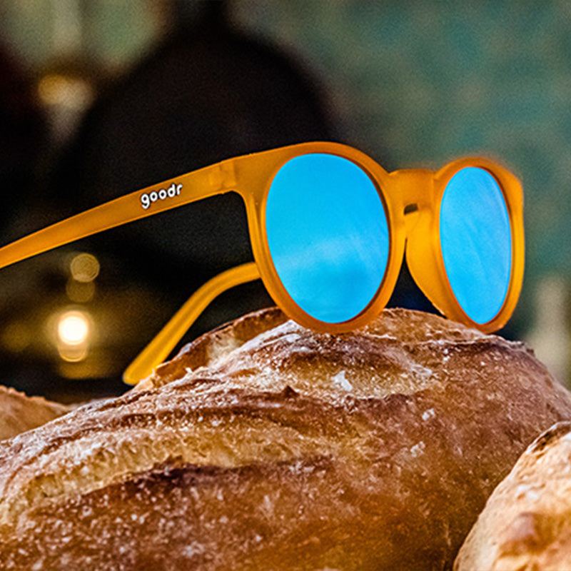 Rare Air Discs Freshly Baked Man Buns Circle G polarized sunglasses in packaging, with round frame design and brand logo visible.