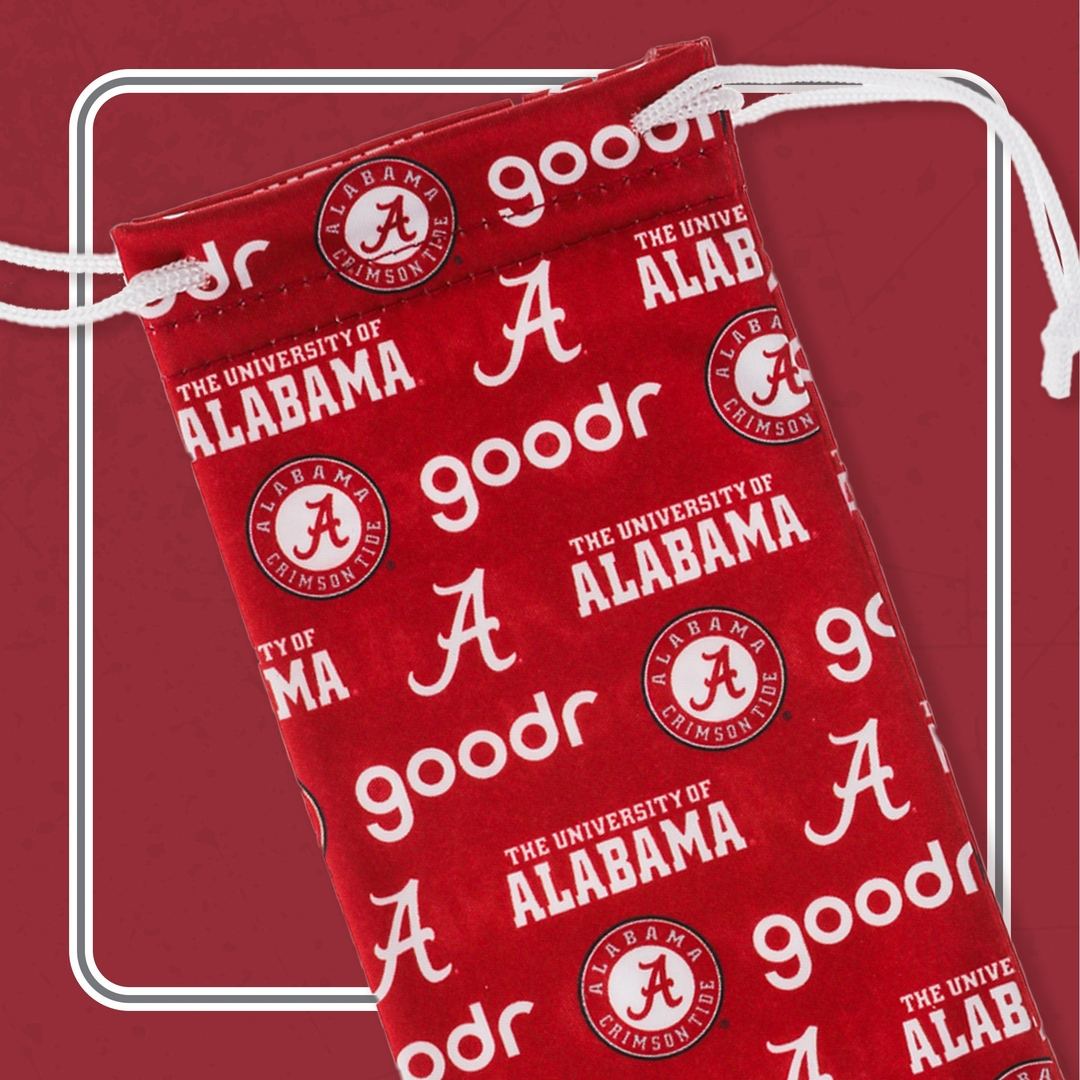 Set of four Crimson Tide Pride Alabama collegiate OG polarized sunglasses from Rare Air Discs, with packaging visible in the image.